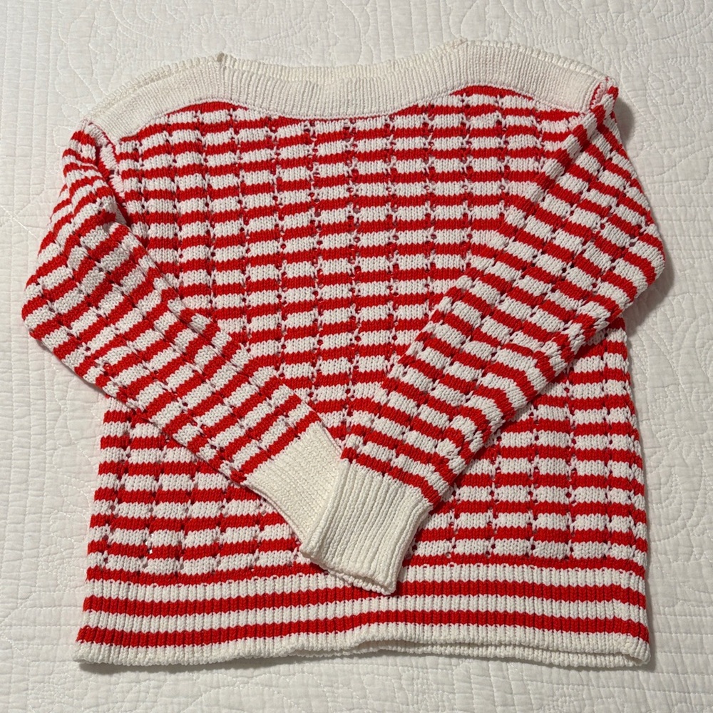 LOFT Red and White Striped Sweater